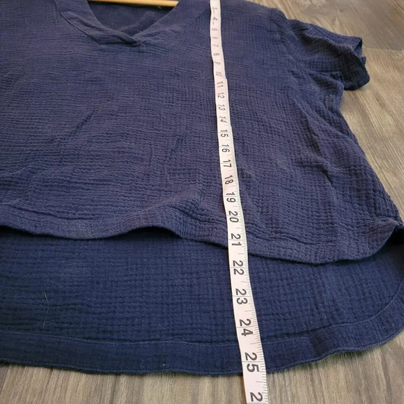 Outerknown Women's Blouse Top M Blue Gauzy Organic Cotton Short Sleeves V-Neck - Picture 11 of 12